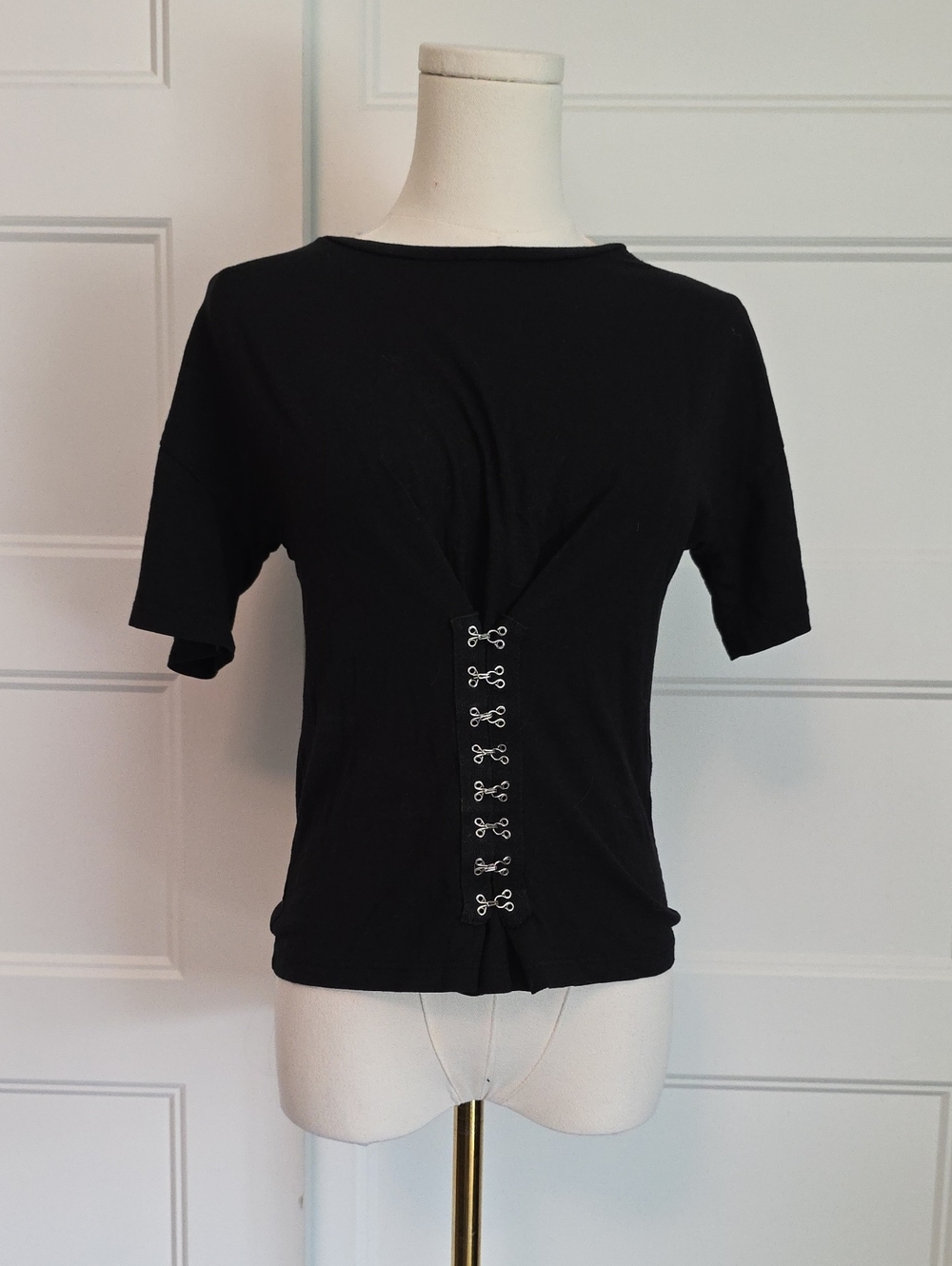 Topshop Black Short-Sleeve Hook-Front Tee